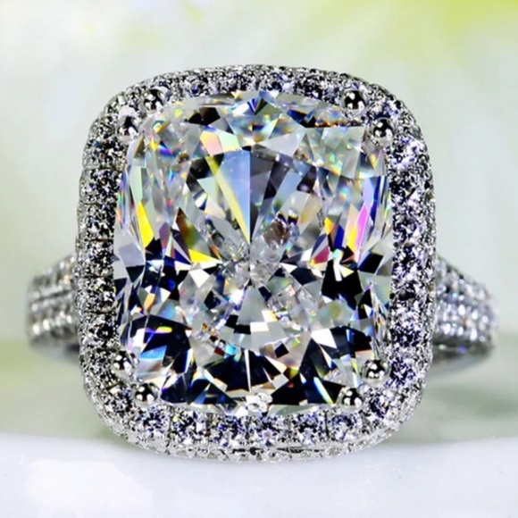 NEW Silver Cushion Diamond Dome Engagement Ring - Picture 1 of 6